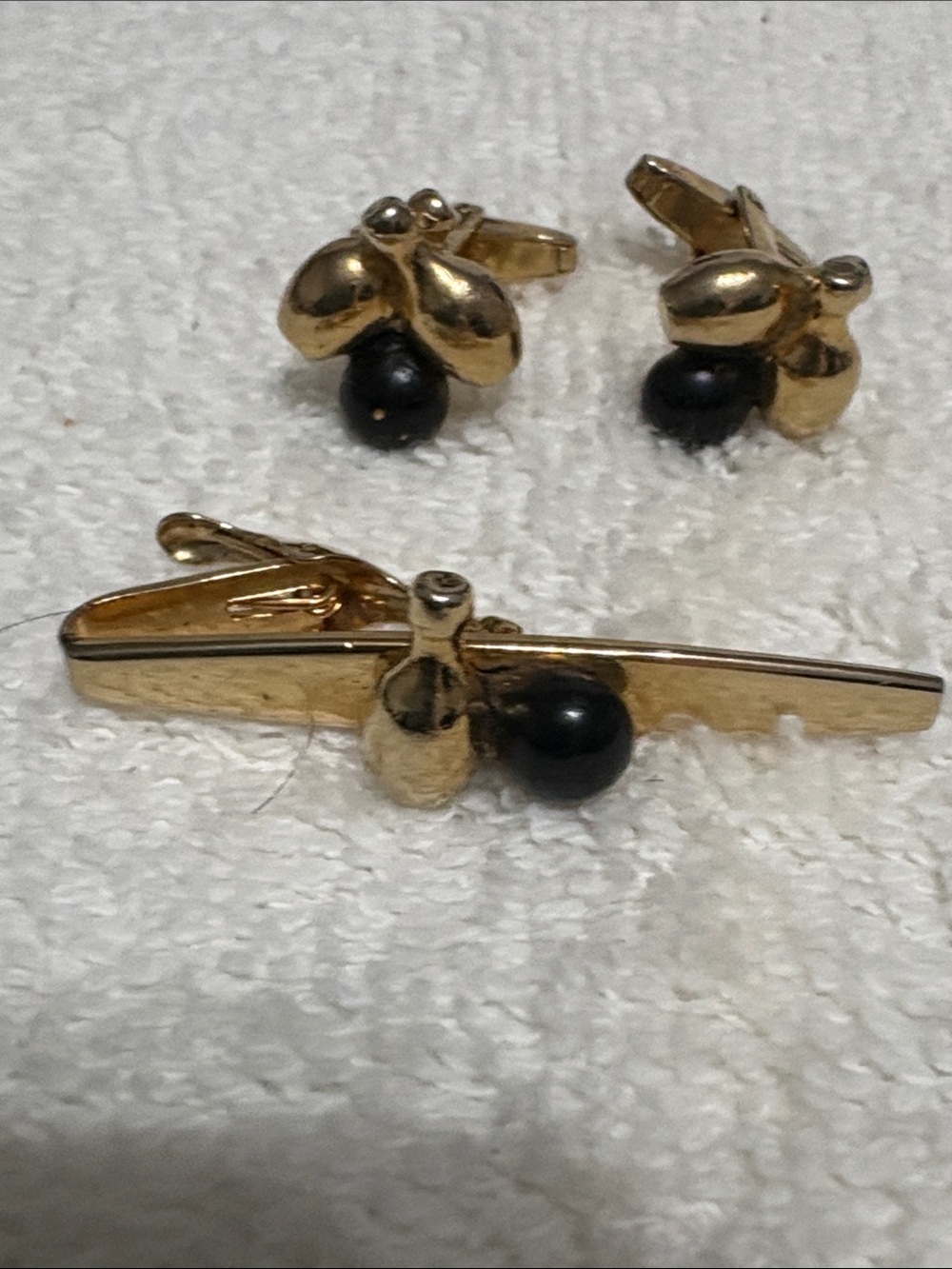 Gold and Black Tie Bar and Cufflink Set - Men’s Accessories